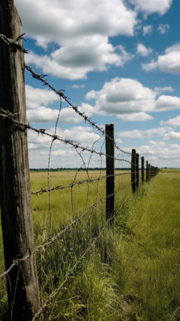 Wire fence and blue sky background : Generative AIの素材