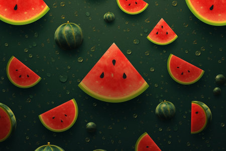 fresh green twin watermelon wallpaper : Generative AIの素材