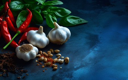 basil and garlic in a mortar : Generative AIの素材