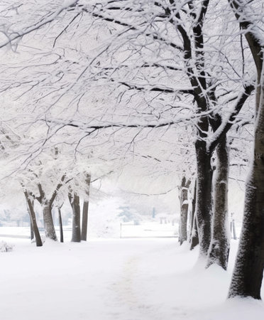 Trees with snow in winter park : Generative AIの素材