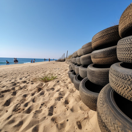 Tyre tracks on the sand of the beach : Generative AIの素材