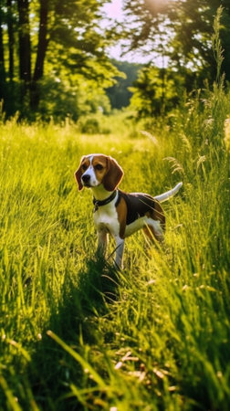 dog walking on summer meadow : Generative AIの素材