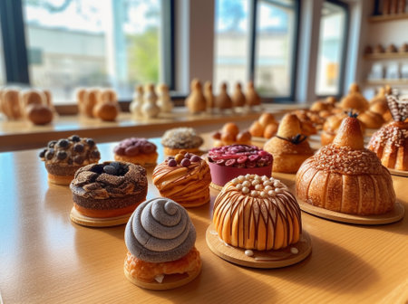 Various types of pastries from the dough decorated with lavender : Generative AIの素材