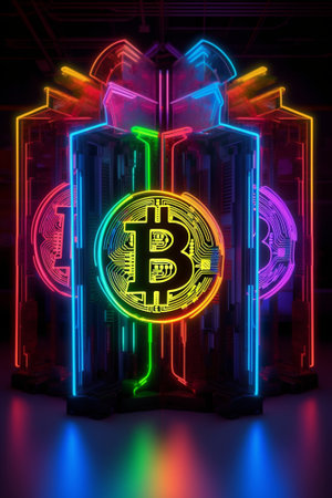 bitcoin and colorful light : Generative AIの素材