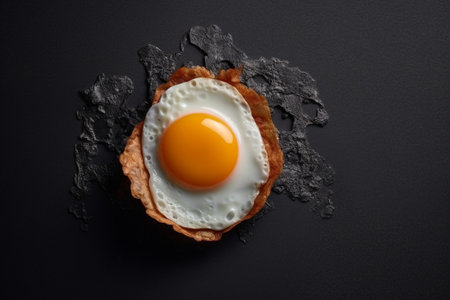 background with top view on broken empty egg shell and one yolk : Generative AIの素材