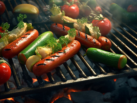 grilled vegetables and sausages : Generative AIの素材