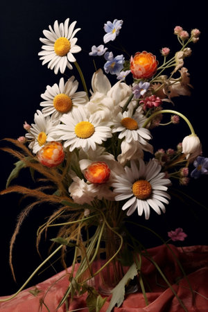 a bouquet of daisies and roses : Generative AIの素材