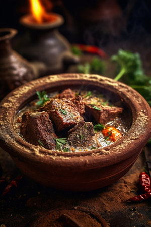 fresh lamb with spices in a ceramic pan : Generative AIの素材