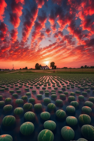 Watermelon with a heart at sunset : Generative AIの素材