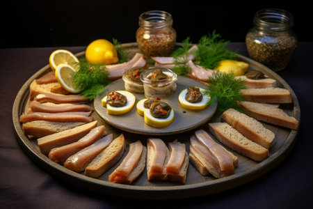 tartar spread with fish anchovies and vegetables : Generative AIの素材