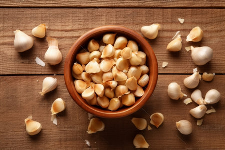 garlic on wooden background : Generative AIの素材