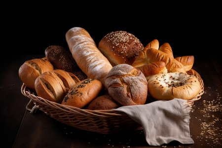 mix of breads in a wooden basket : Generative AIの素材