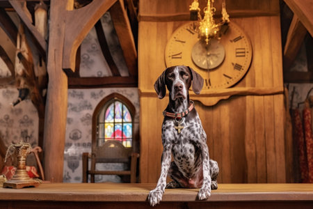 hunting dog in a wooden house : Generative AIの素材