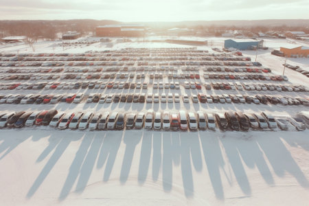 vehicles covered with snow in the winter blizzard in the parking lot : Generative AIの素材