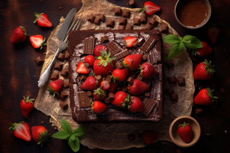 cake with strawberries nuts and chocolate : Generative AIの素材