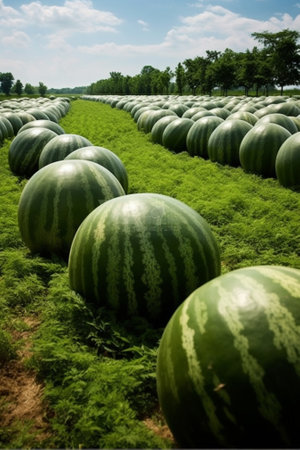 Many big sweet green watermelons : Generative AIの素材