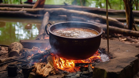 cooking in clay pots in hot coal : Generative AIの素材