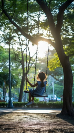 swing in the park and leaves in the background : Generative AIの素材