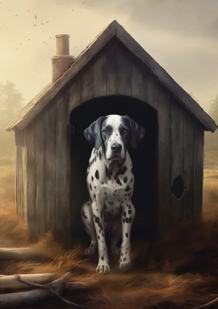 hunting dog in a wooden house : Generative AIの素材