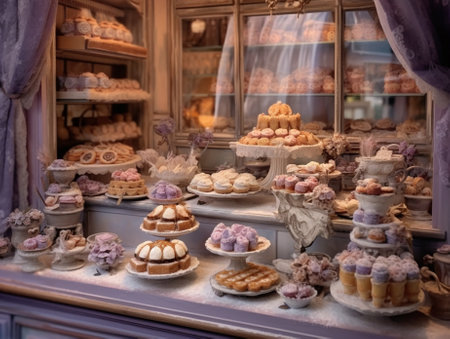 Various types of pastries from the dough decorated with lavender : Generative AIの素材