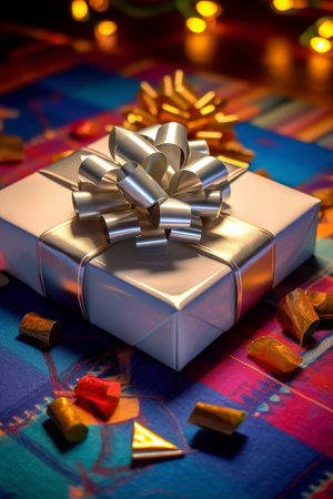 New Years luminous gift wrapped in paper : Generative AIの素材