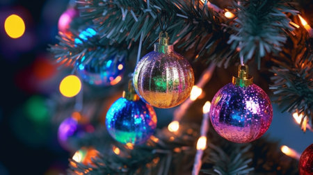 decoration light christmas celebration hanging on tree : Generative AIの素材