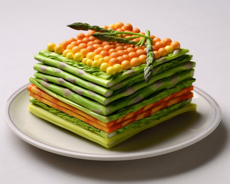 asparagus carrots cheese and cashew nuts in a form of a fish sandwich for kids : Generative AIの素材