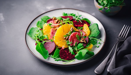 Salad with beetroot and pistachio on a plate food : Generative AIの素材
