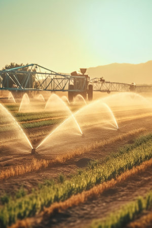 Watering the corn field during summer drought : Generative AIの素材