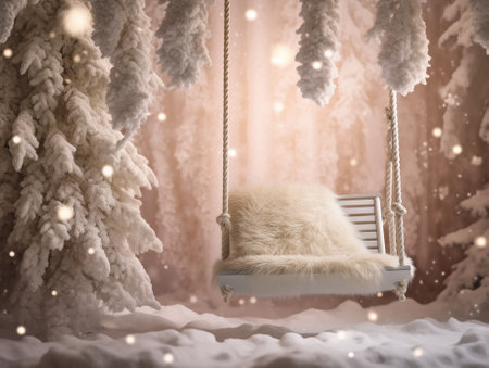 Winter Childrens swing covered with snow : Generative AIの素材