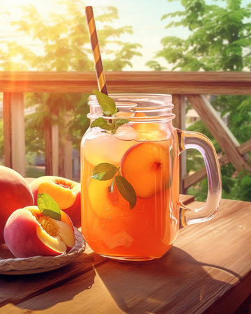 Peach Lemonade on rustic wooden background : Generative AIの素材