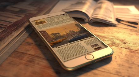 Cell phone and stack of newspapers : Generative AIの素材