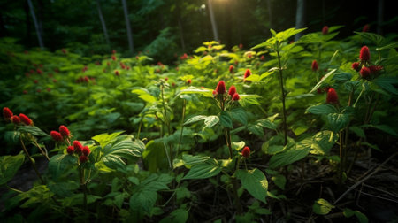 Wild strawberries in forest : Generative AIの素材