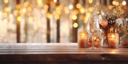 Christmas wooden table setting in rustic style with wooden stars Copy space High quality photo : Generative AIの素材