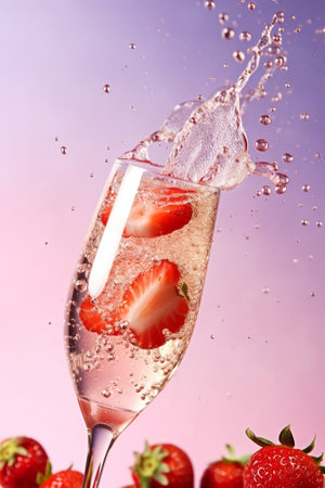 Champagne with strawberry Closeup : Generative AIの素材