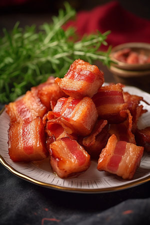Baked prunes in bacon on a plate : Generative AIの素材