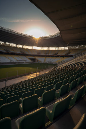 Empty tribune with black seat on soccer stadium : Generative AIの素材