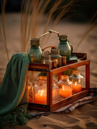 decorative lantern with candles outside : Generative AIの素材