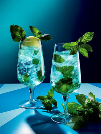 Summer green and blue cocktails : Generative AIの素材
