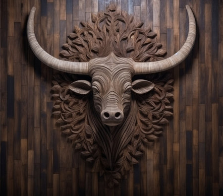 the head of a plaster deer on the wall of old boards High quality photo : Generative AIの素材