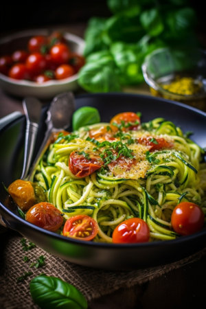 Zucchini salad with arugula and cherry tomato : Generative AIの素材