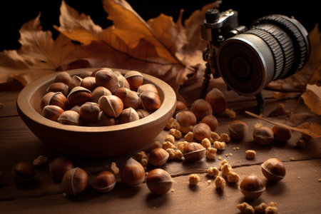 Foto per Hazelnuts filbert on old wooden background : Generative AI - Immagine Royalty Free