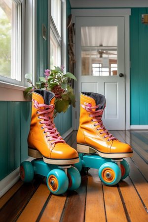 skates hanging on a door : Generative AIの素材
