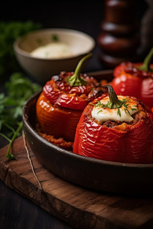 Stuffed tomatoes Tomatoes baked with cheese and meat : Generative AIの素材