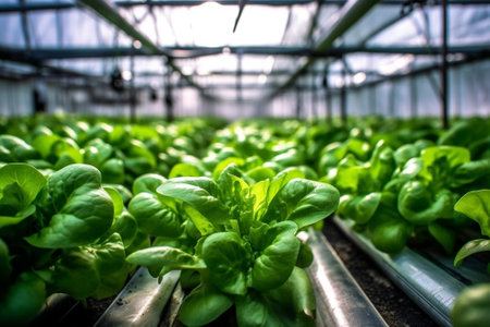 young lettuce in a greenhouse : Generative AIの素材