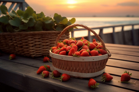 Beautiful strawberries on the wooden table : Generative AIの素材