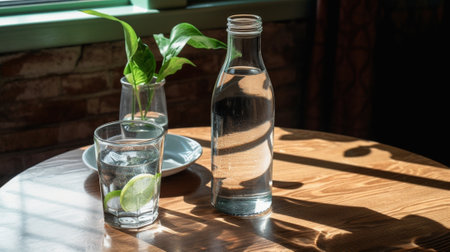 water in a glass and bottle : Generative AIの素材