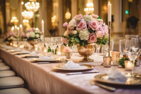Elegance table set up with flowers for wedding : Generative AIの素材