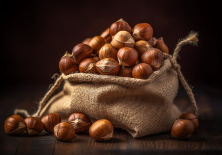 Group of edible chestnuts Dark background : Generative AIの素材