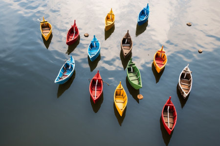 Colorful pedal boats on the lake : Generative AIの素材